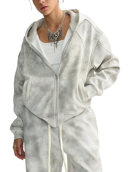Adult Dirty Washed Boxy Zip-up
